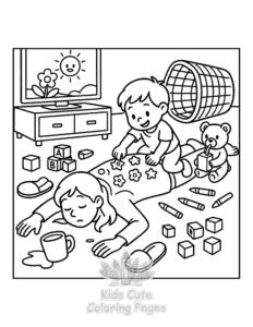 Tired Mom coloring page for girls, free to print
