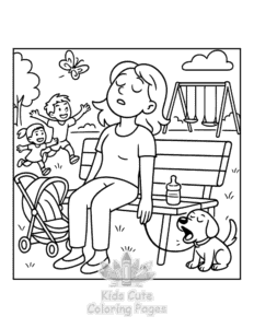 Easy Tired Mom coloring sheet for young children
