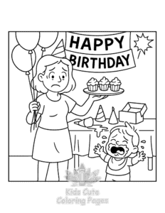 Tired Mom coloring page for girls, free to print