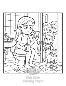 Printable Tired Mom coloring sheet for preschoolers