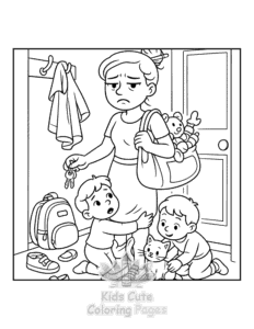 Easy Tired Mom coloring sheet for young children