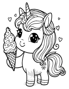 Unicorn coloring page for girls, free to print