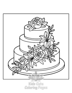 Free Wedding Cake coloring pages to print at home