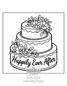 Printable Wedding Cake coloring sheet for preschoolers
