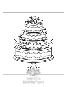 Printable Wedding Cake coloring sheet for preschoolers