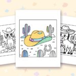 Wild West coloring pages: a crayon colored sample and free printable sheets