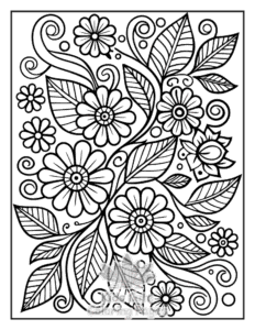 Zentangle Flowers coloring page for girls, free to print