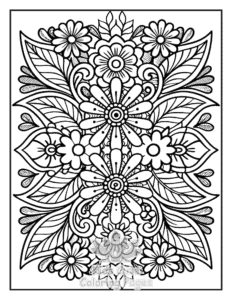 Zentangle Flowers coloring page for girls, free to print
