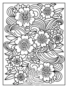 Free printable Zentangle Flowers coloring page for kids