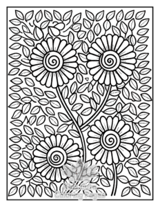 Printable Zentangle Flowers coloring sheet for preschoolers