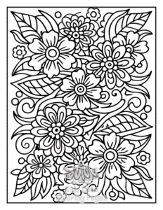 Printable Zentangle Flowers coloring sheet for preschoolers