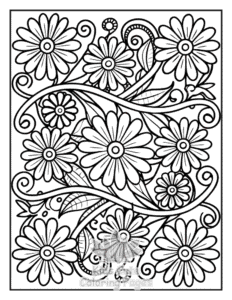 Simple Zentangle Flowers coloring page for toddlers