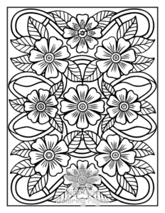 Free printable Zentangle Flowers coloring page for kids