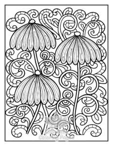 Easy Zentangle Flowers coloring sheet for young children