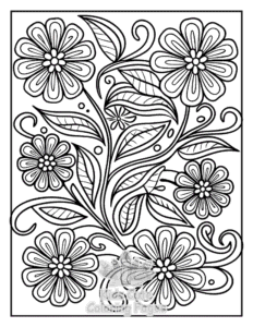 Free printable Zentangle Flowers coloring page for kids