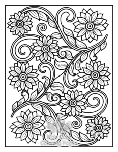 Free printable Zentangle Flowers coloring page for kids