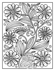 Zentangle Flowers coloring page for girls, free to print