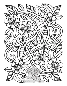 Zentangle Flowers coloring page for boys, printable at home