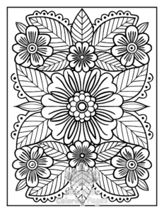 Easy Zentangle Flowers coloring sheet for young children