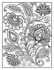 Free printable Zentangle Flowers coloring page for kids