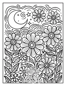 Zentangle Flowers coloring page for boys, printable at home