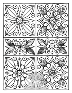 Zentangle Flowers coloring page for classroom activities