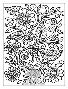 Easy Zentangle Flowers coloring sheet for young children