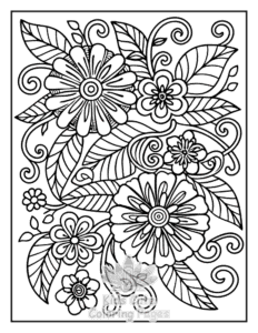 Free printable Zentangle Flowers coloring page for kids