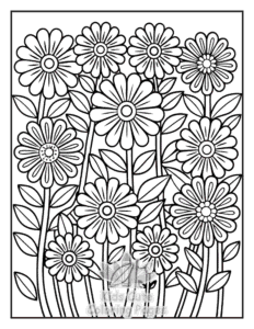Easy Zentangle Flowers coloring sheet for young children