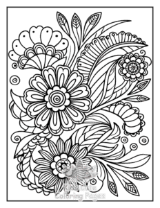 Free printable Zentangle Flowers coloring page for kids