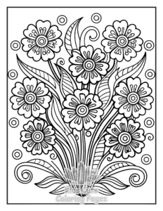 Zentangle Flowers coloring page for girls, free to print