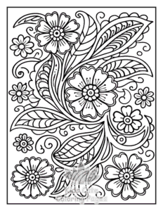 Printable Zentangle Flowers coloring sheet for preschoolers