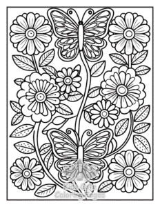 Free printable Zentangle Flowers coloring page for kids
