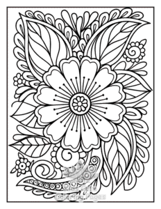 Printable Zentangle Flowers coloring sheet for preschoolers