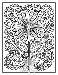 Easy Zentangle Flowers coloring sheet for young children