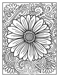 Free printable Zentangle Flowers coloring page for kids