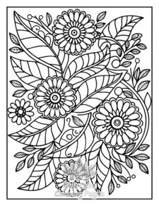 Printable Zentangle Flowers coloring sheet for preschoolers