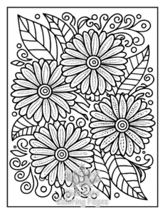 Printable Zentangle Flowers coloring sheet for preschoolers