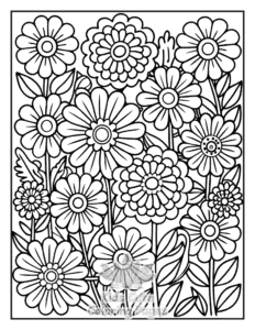 Zentangle Flowers coloring page for classroom activities