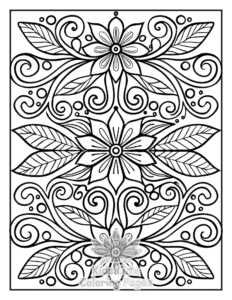 Zentangle Flowers coloring page for classroom activities