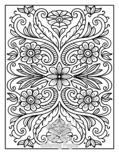 Easy Zentangle Flowers coloring sheet for young children