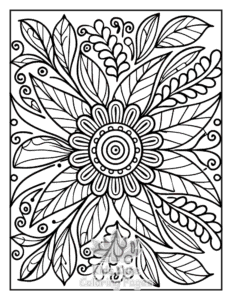 Printable Zentangle Flowers coloring sheet for preschoolers