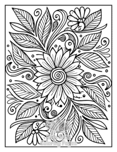 Zentangle Flowers coloring page for classroom activities