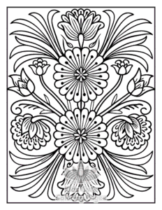 Easy Zentangle Flowers coloring sheet for young children