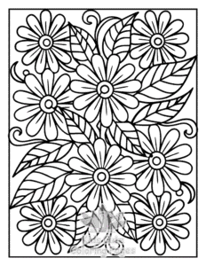 Zentangle Flowers coloring page for girls, free to print