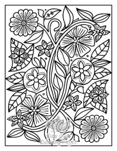 Printable Zentangle Flowers coloring sheet for preschoolers