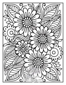 Zentangle Flowers coloring page for girls, free to print