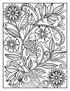 Printable Zentangle Flowers coloring sheet for preschoolers