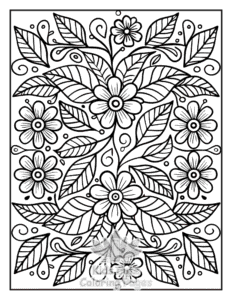 Easy Zentangle Flowers coloring sheet for young children