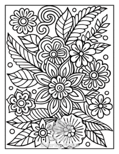 Zentangle Flowers coloring page for classroom activities